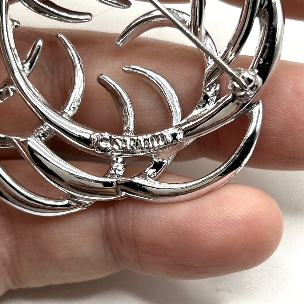 Vintage Sarah Coventry Tailored Swirl Textured Silver Tone Brooch Pin Signed - Picture 7 of 8